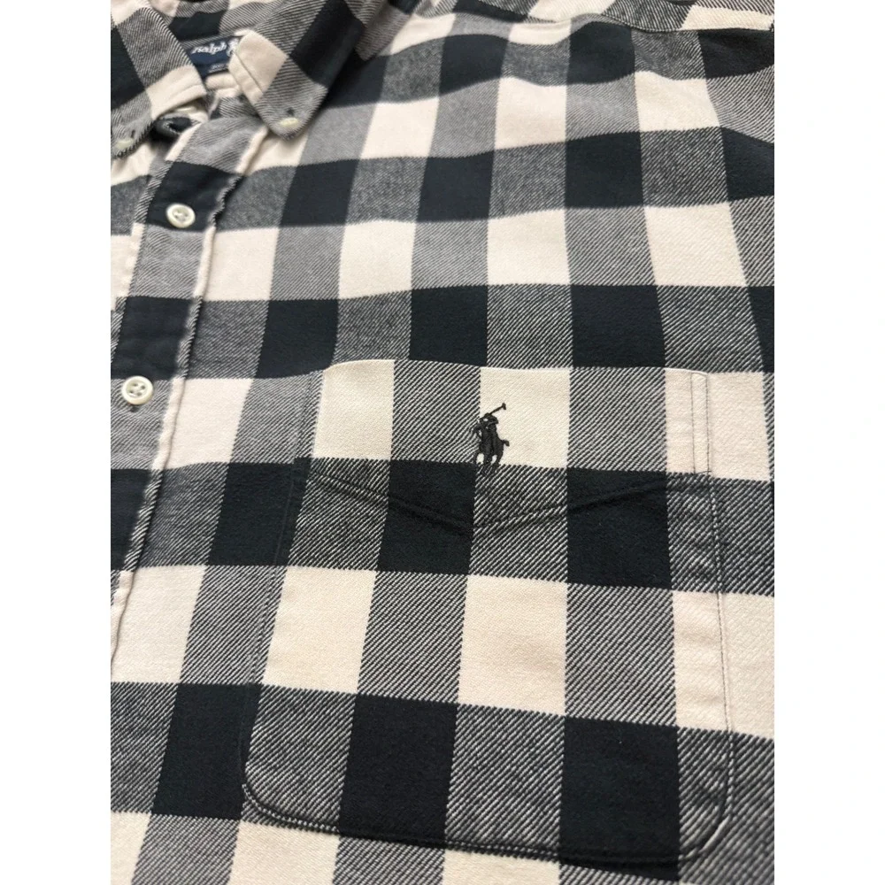 Ralph Lauren Vintage Big Shirt Mens XL Black White Buffalo Plaid‎ Flannel OS